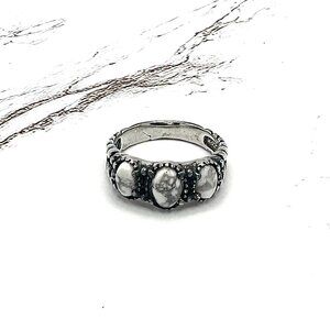 American West Sterling Silver White Howlite Friendship 3-Stone Ring Size 7